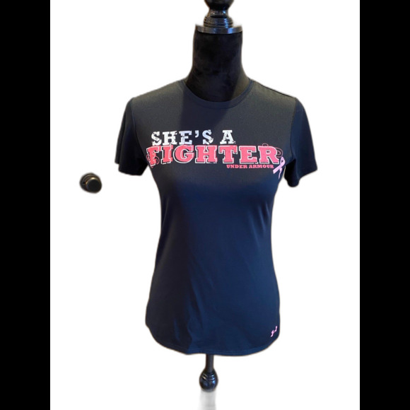 Under Armour T Shirt Size XS Top Womens  Dry Fit Black Breast Cancer Shirt - Picture 2 of 9
